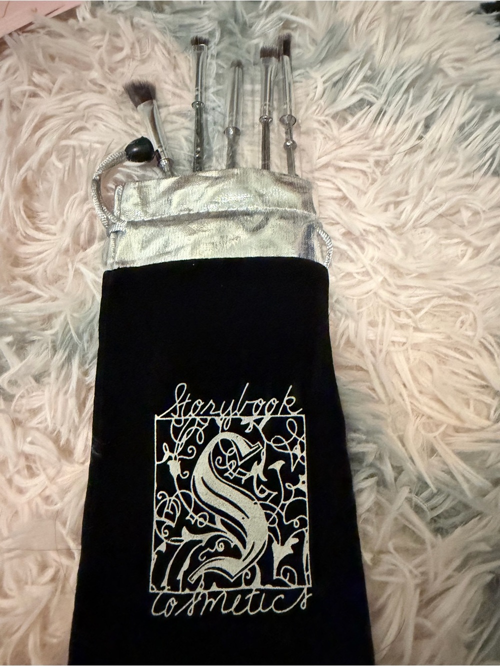 Storybook Cosmetics Black Velvet Brush Pouch with Silver Accents